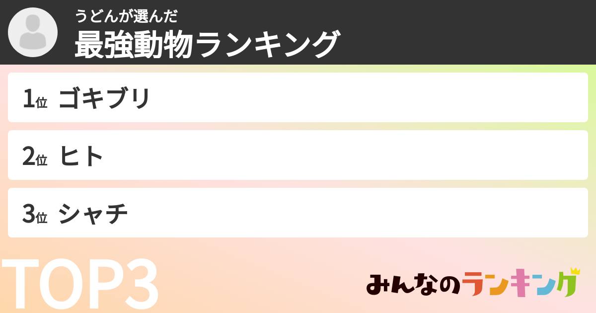 うどんさんの「最強動物ランキング」