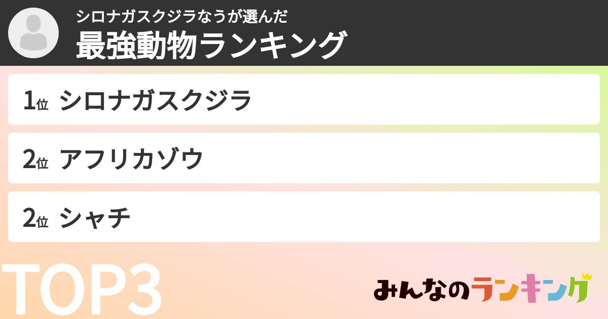 シロナガスクジラなうさんの「最強動物ランキング」