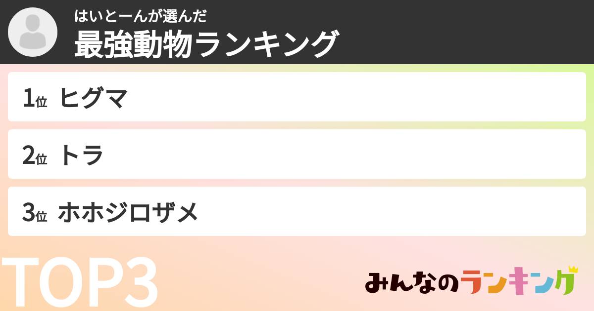 はいとーんさんの「最強動物ランキング」