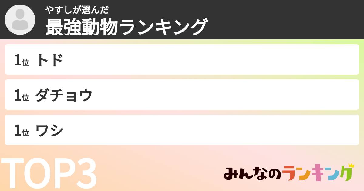 やすしさんの「最強動物ランキング」