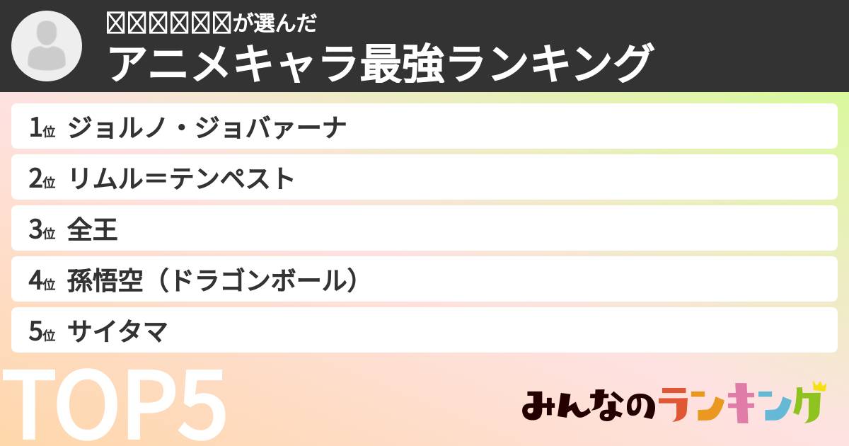 𝓚𝓚𝓜𝓞𝓞𝓝さんの「アニメキャラ最強ランキング」