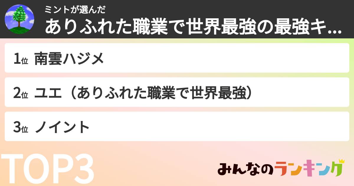 ミントさんの「ありふれた職業で世界最強の最強キャラランキング」