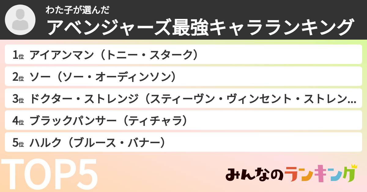 わた子さんの「アベンジャーズ最強キャラランキング」
