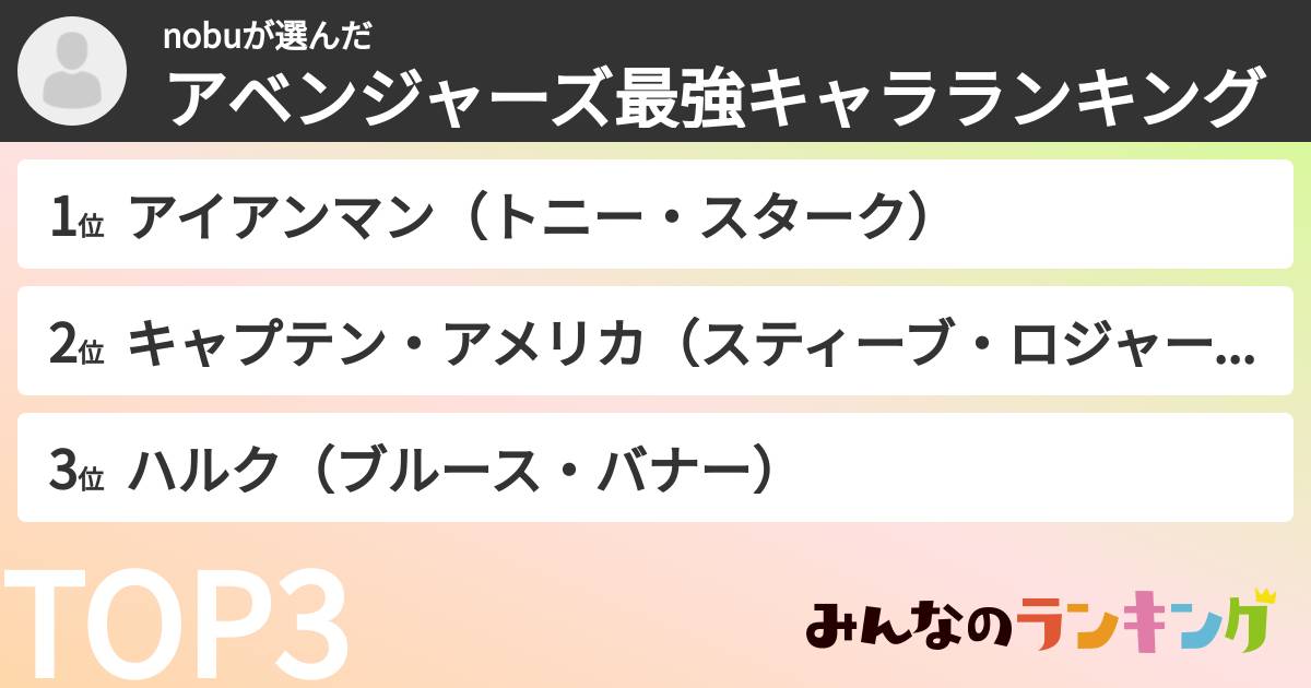 nobuさんの「アベンジャーズ最強キャラランキング」