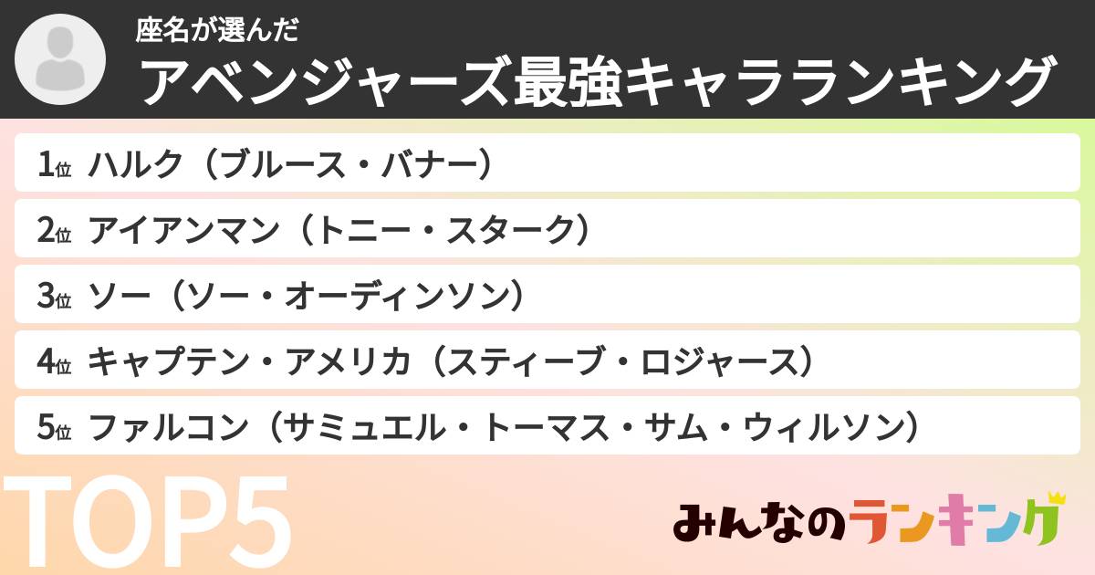 座名さんの「アベンジャーズ最強キャラランキング」