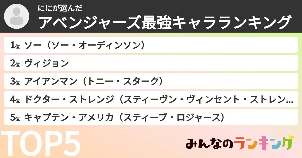 ににさんの「アベンジャーズ最強キャラランキング」