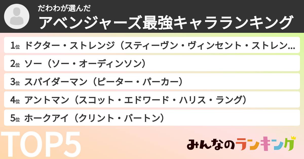 だわわさんの「アベンジャーズ最強キャラランキング」