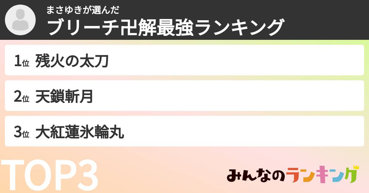 まさゆきさんの「ブリーチ卍解最強ランキング」
