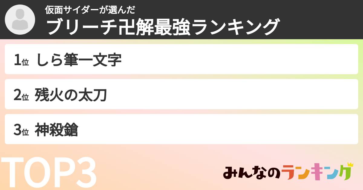 仮面サイダーさんの「ブリーチ卍解最強ランキング」