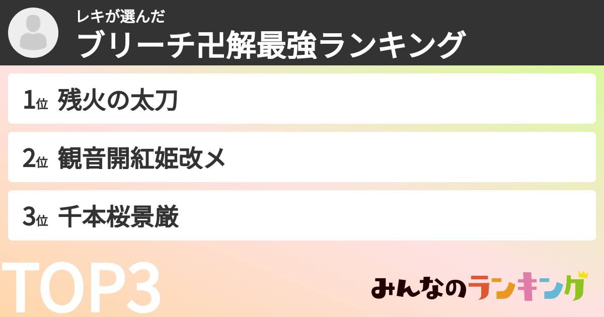 レキさんの「ブリーチ卍解最強ランキング」