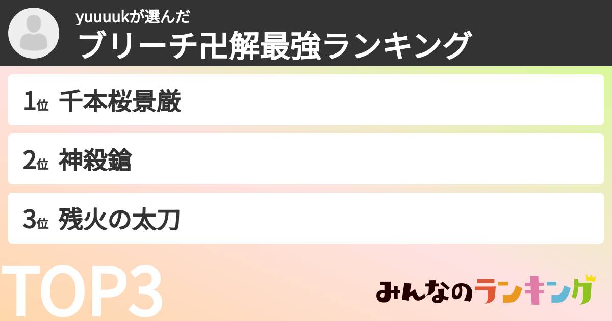 yuuuukさんの「ブリーチ卍解最強ランキング」