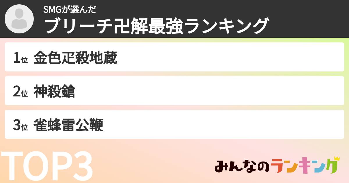 SMGさんの「ブリーチ卍解最強ランキング」
