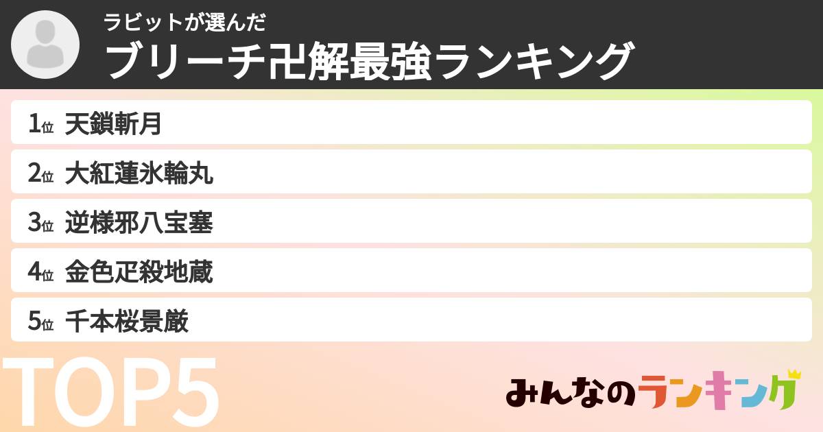 ラビットさんの「ブリーチ卍解最強ランキング」