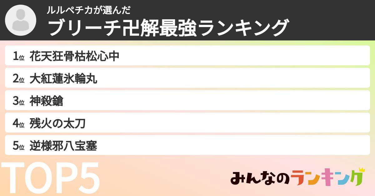 ルルペチカさんの「ブリーチ卍解最強ランキング」