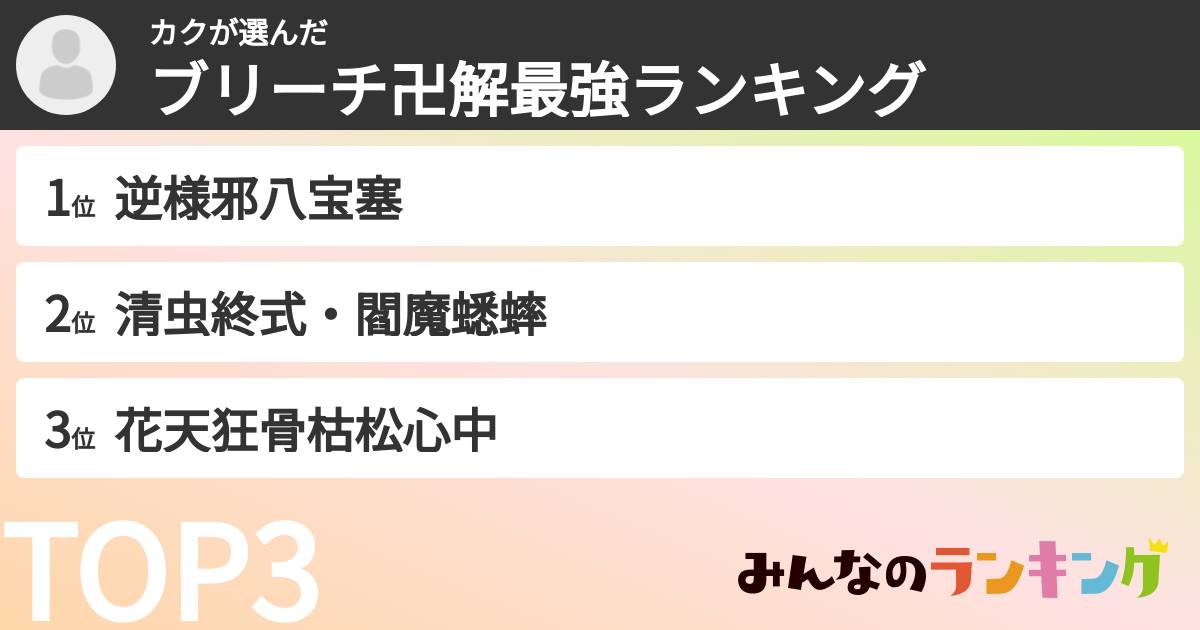 カクさんの「ブリーチ卍解最強ランキング」