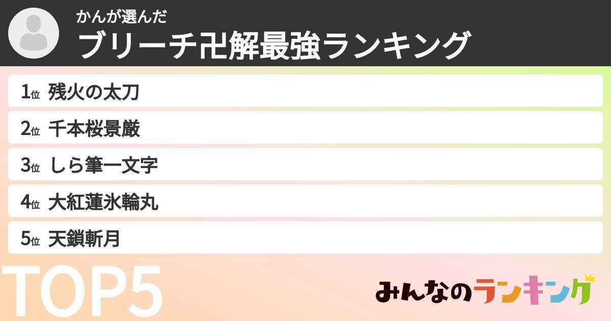 かんさんの「ブリーチ卍解最強ランキング」