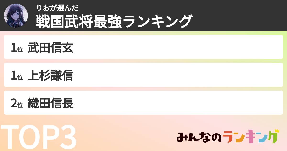 りおさんの「戦国武将最強ランキング」