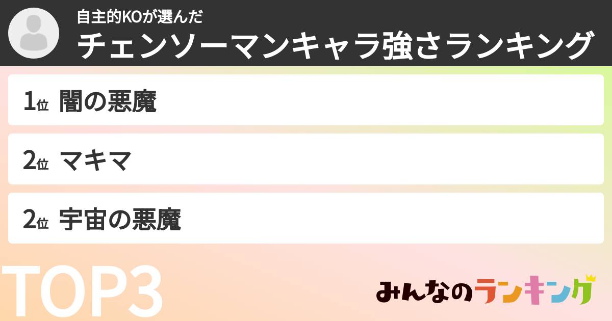 自主的KOさんの「チェンソーマンキャラ強さランキング」