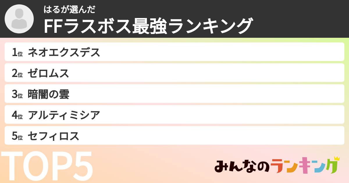 はるさんの「FFラスボス最強ランキング」
