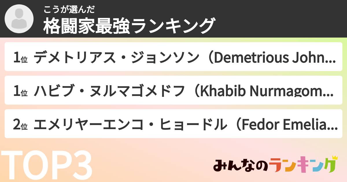 こうさんの「格闘家最強ランキング」