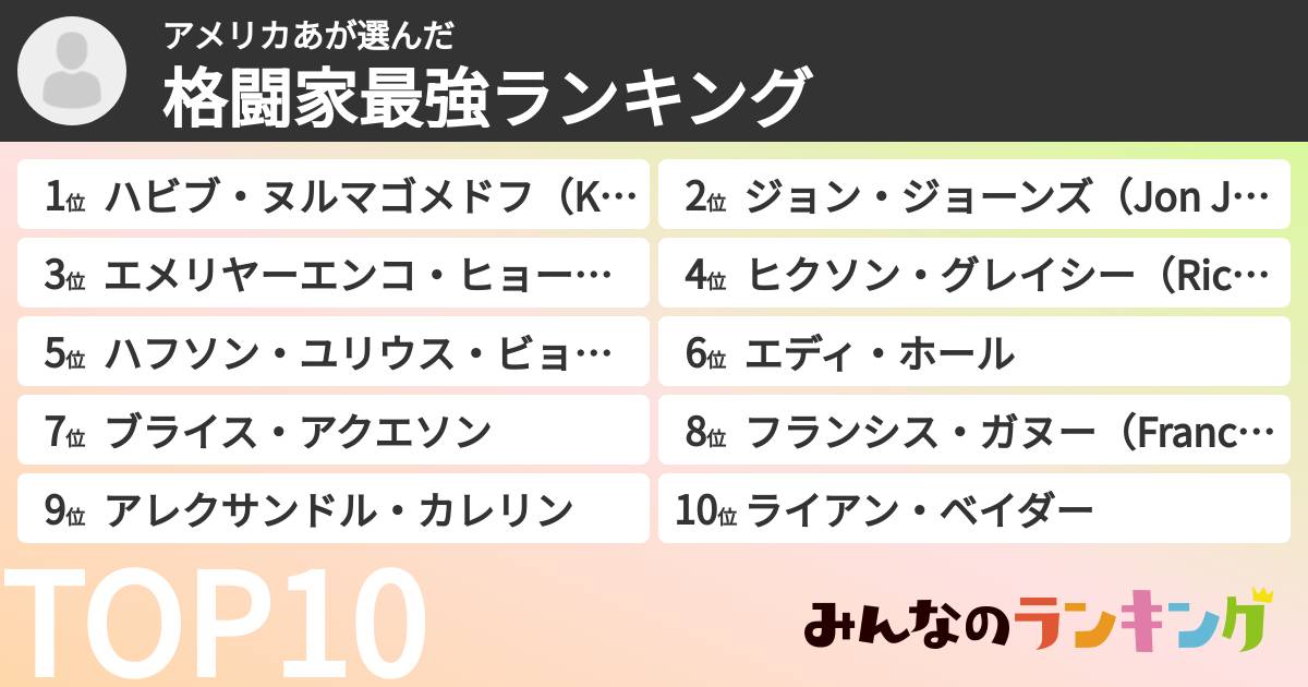 アメリカあさんの「格闘家最強ランキング」