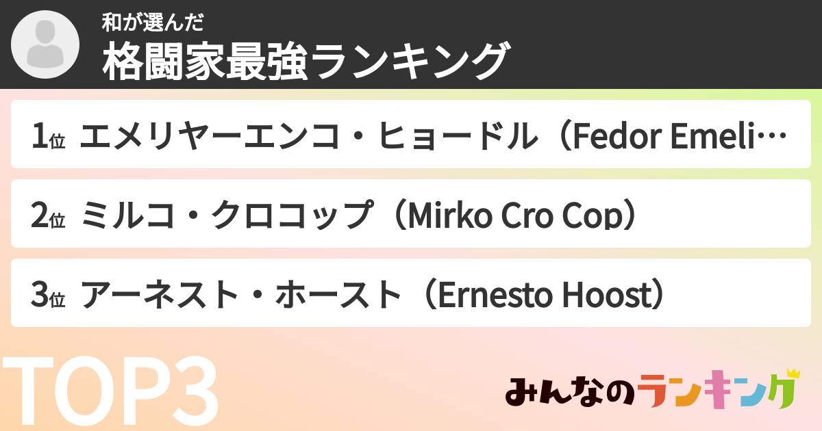 和さんの「格闘家最強ランキング」
