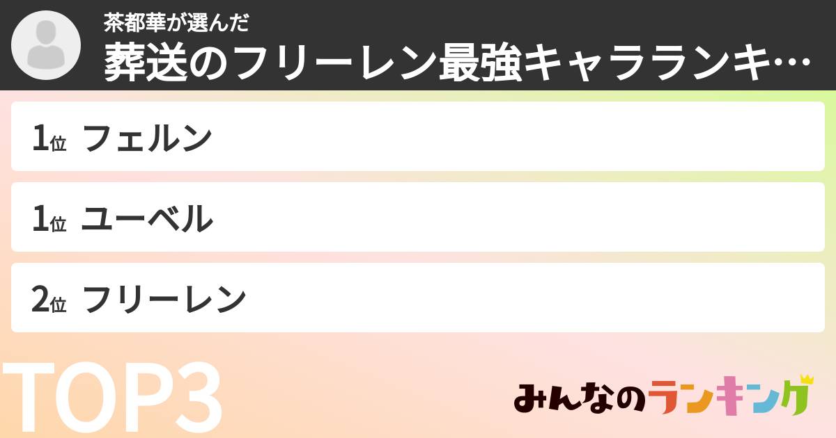 茶都華さんの「葬送のフリーレン最強キャラランキング」