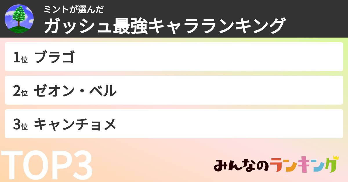 ミントさんの「ガッシュ最強キャラランキング」