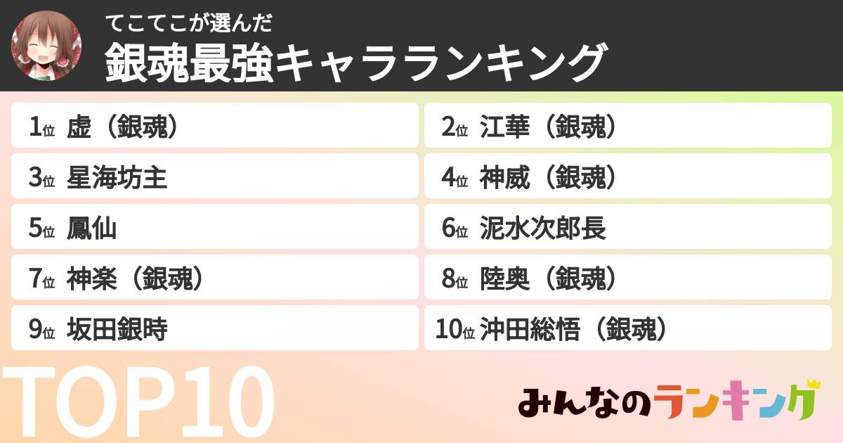 てこてこさんの「銀魂最強キャラランキング」