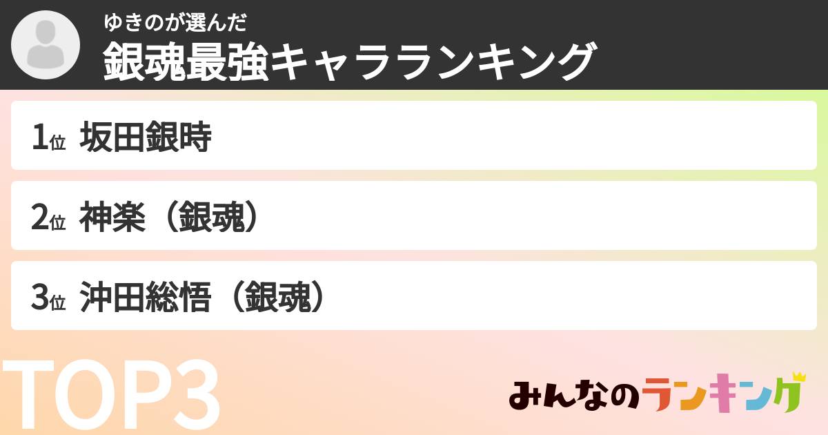ゆきのさんの「銀魂最強キャラランキング」