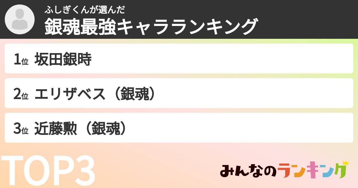 ふしぎくんさんの「銀魂最強キャラランキング」