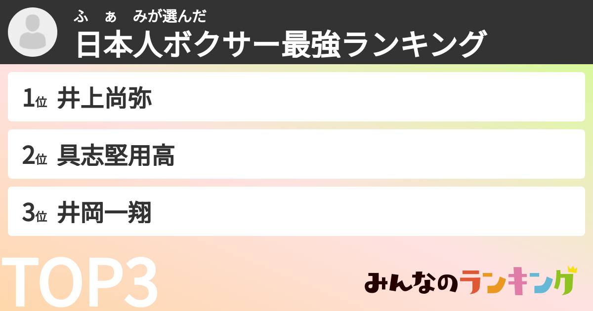 ふ　ぁ　みさんの「日本人ボクサー最強ランキング」