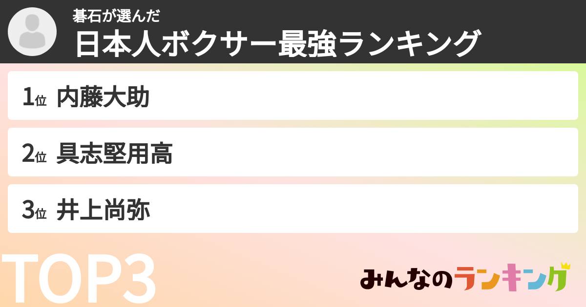 碁石さんの「日本人ボクサー最強ランキング」