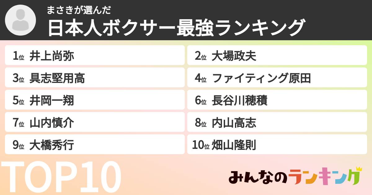 まさきさんの「日本人ボクサー最強ランキング」
