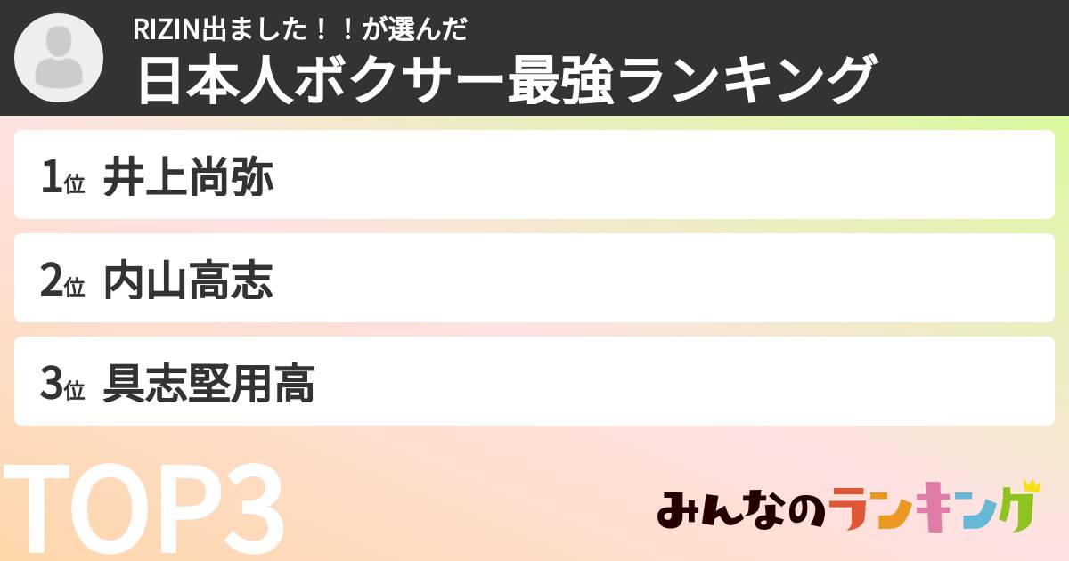 RIZIN出ました!!さんの「日本人ボクサー最強ランキング」