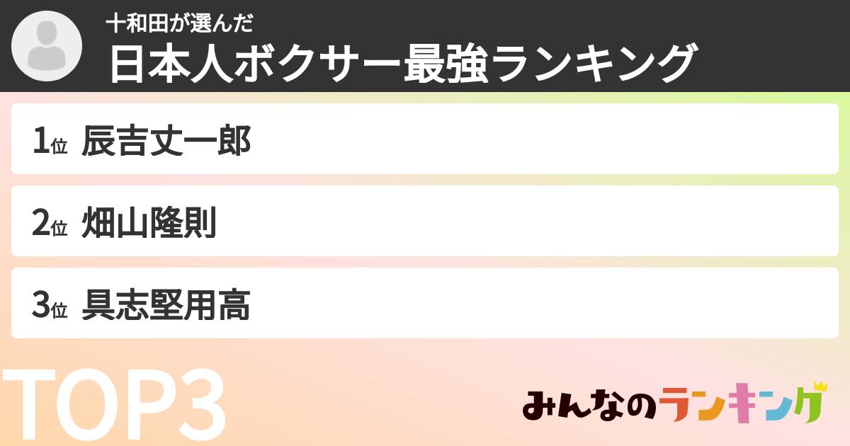十和田さんの「日本人ボクサー最強ランキング」