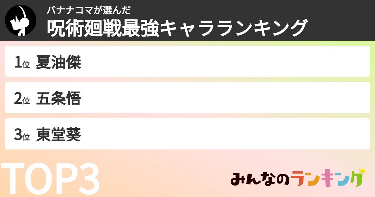 バナナコマさんの「呪術廻戦最強キャラランキング」