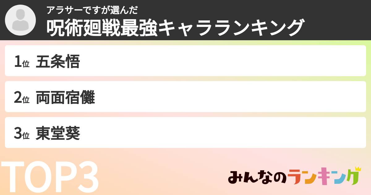 アラサーですさんの「呪術廻戦最強キャラランキング」