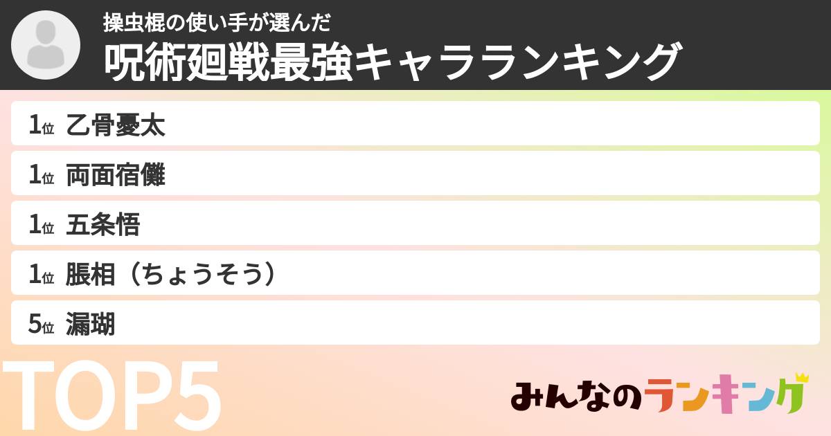 操虫棍の使い手さんの「呪術廻戦最強キャラランキング」