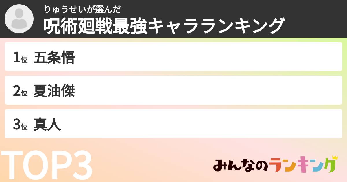 りゅうせいさんの「呪術廻戦最強キャラランキング」