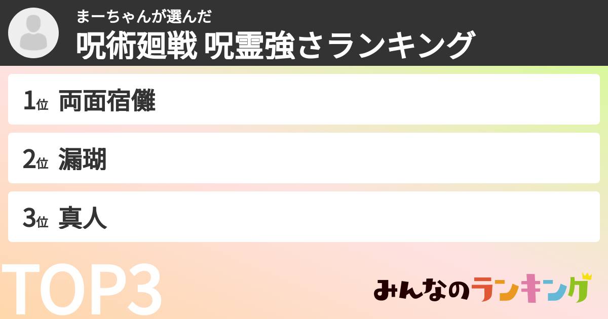 まーちゃんさんの「呪術廻戦 呪霊強さランキング」