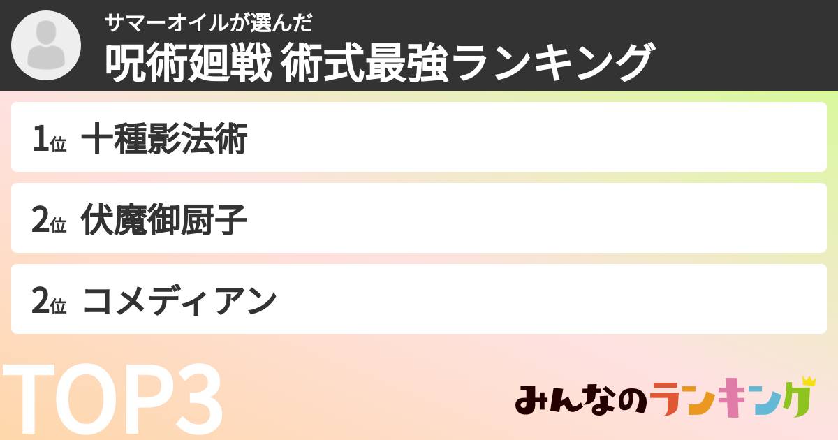 サマーオイルさんの「呪術廻戦 術式最強ランキング」