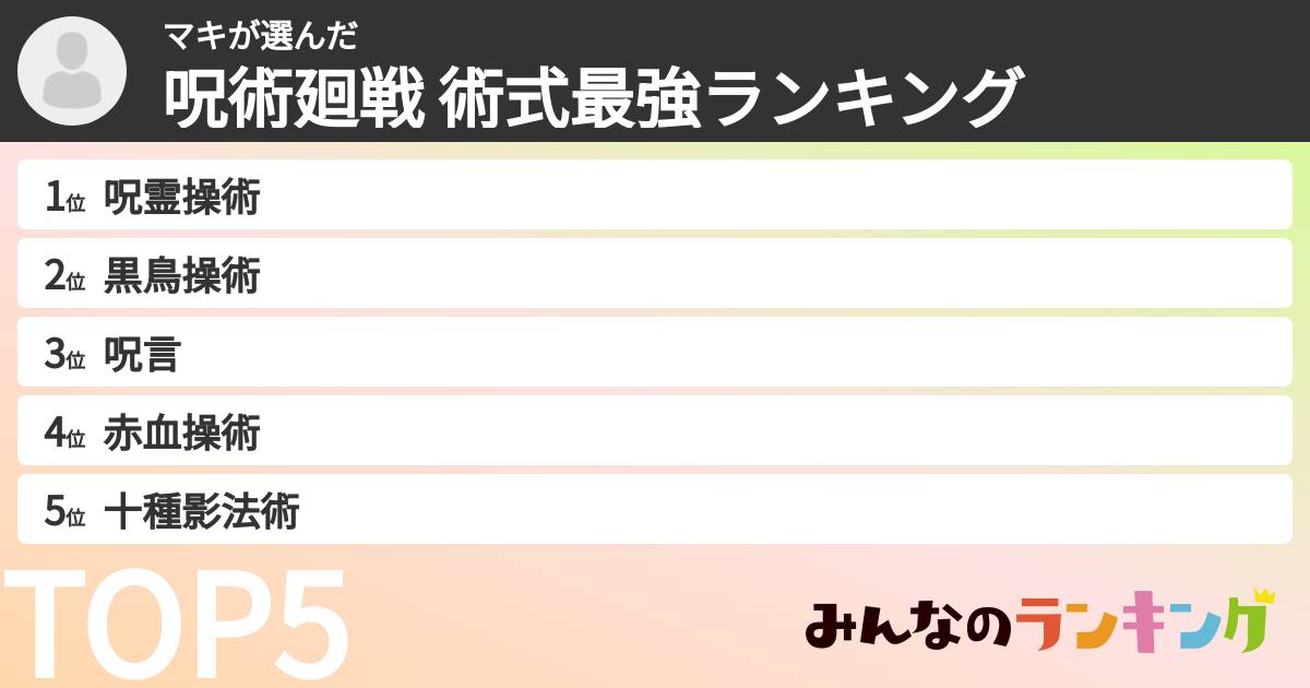 マキさんの「呪術廻戦 術式最強ランキング」