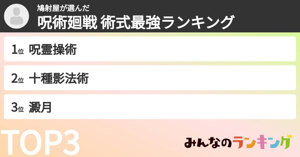 鳩射屋さんの「呪術廻戦 術式最強ランキング」