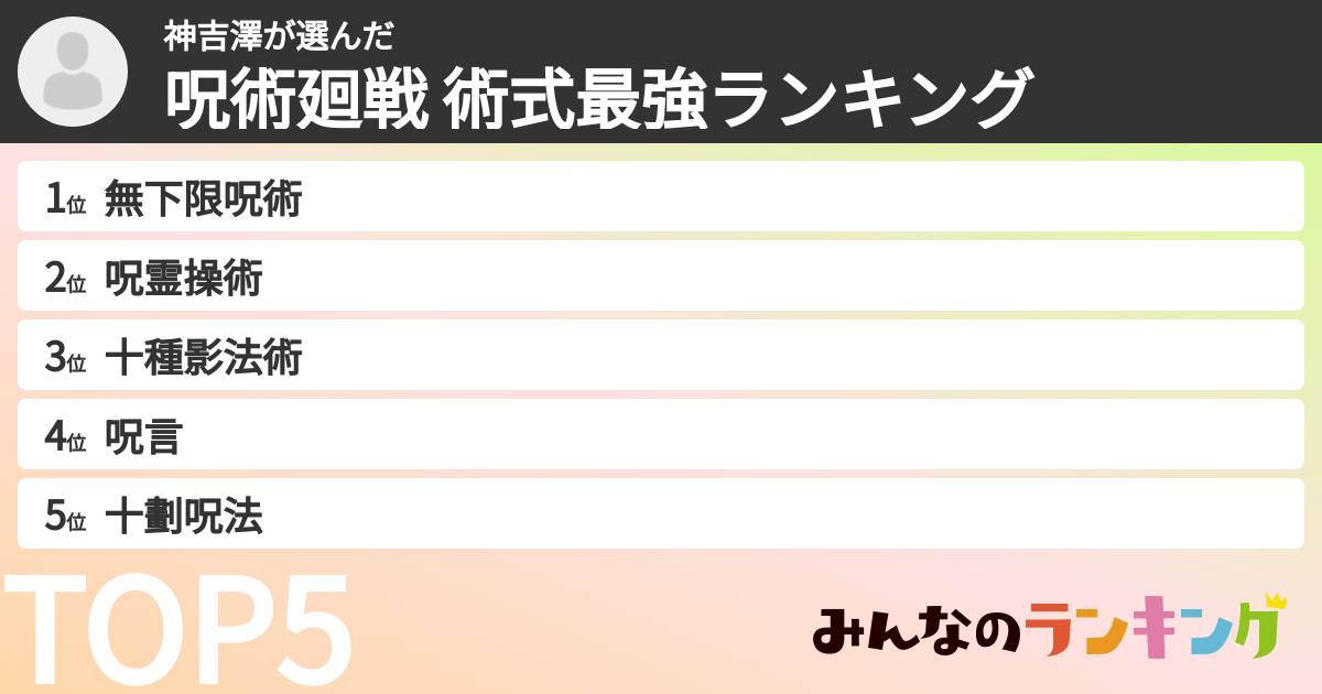 神吉澤さんの「呪術廻戦 術式最強ランキング」