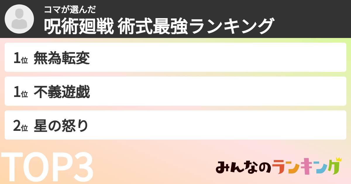 コマさんの「呪術廻戦 術式最強ランキング」