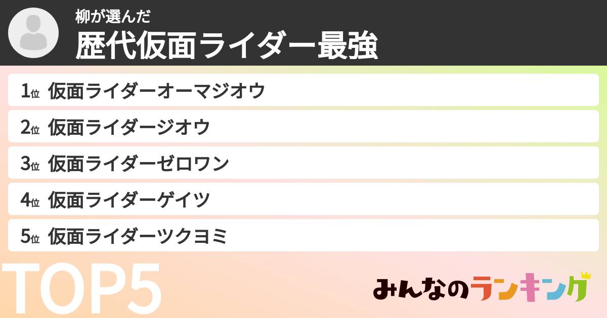 柳さんの「歴代仮面ライダー最強ランキング」
