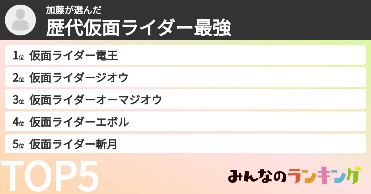 加藤さんの「歴代仮面ライダー最強ランキング」