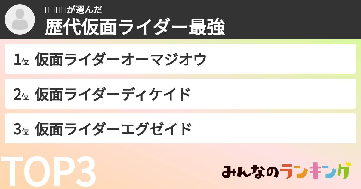 도모마쓰さんの「歴代仮面ライダー最強ランキング」