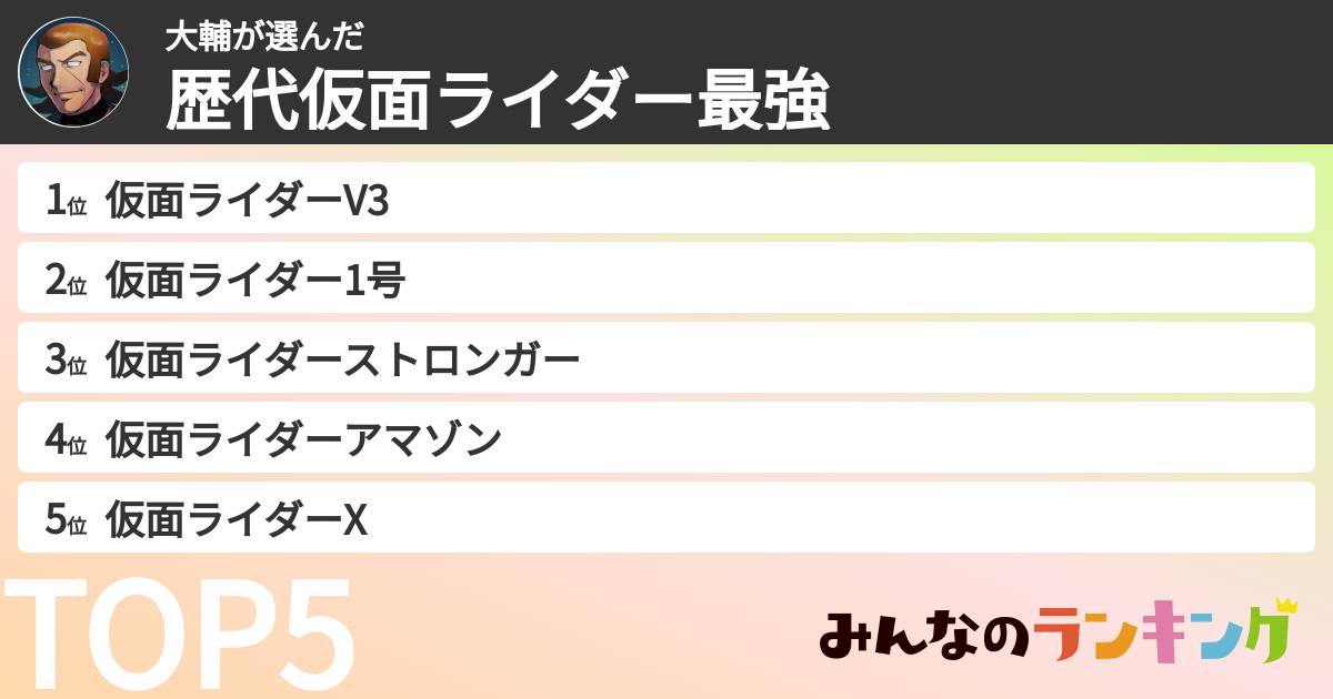 大輔さんの「歴代仮面ライダー最強ランキング」